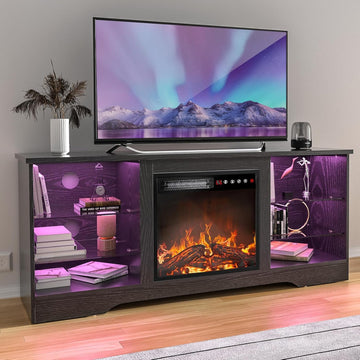 58" Fireplace TV Stand with 18" Fireplace, Modern Led Entertainment Center for TVs up to 65 inch, Media Console with