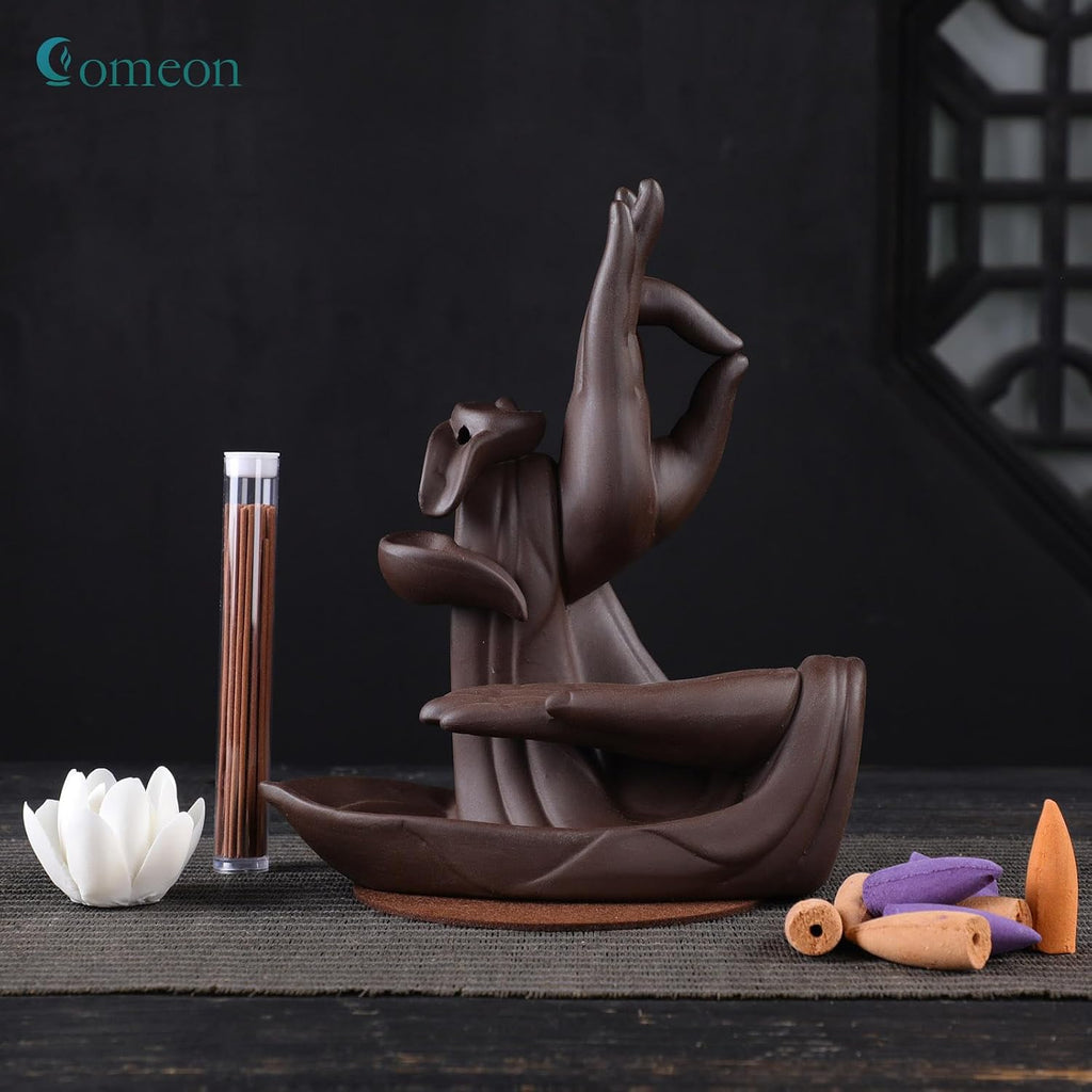 Backflow Incense Holder Burner Handmade Ceramic Lotus - Set of 11