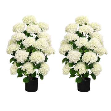 Set of 2 Artificial Trees:32 Inch Faux Flower Plant(White)