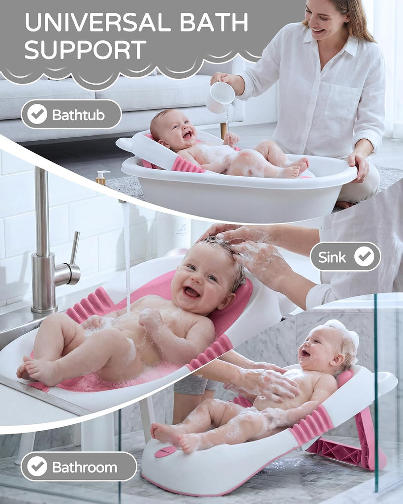 Foldable Baby Bath Support - Portable Infant Bathtub Seat for Newborn to 6 Months, Compact Travel Baby Bather Fits