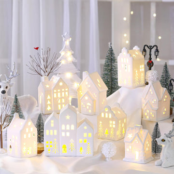 26 Pcs White Elegant Ceramic Christmas Village Set