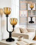 Mid Century Modern Glass Table Lamp Black Dimmable Desk Lamps with Brown Glass Shades 2 Bulbs Included 3000K Warmwhite