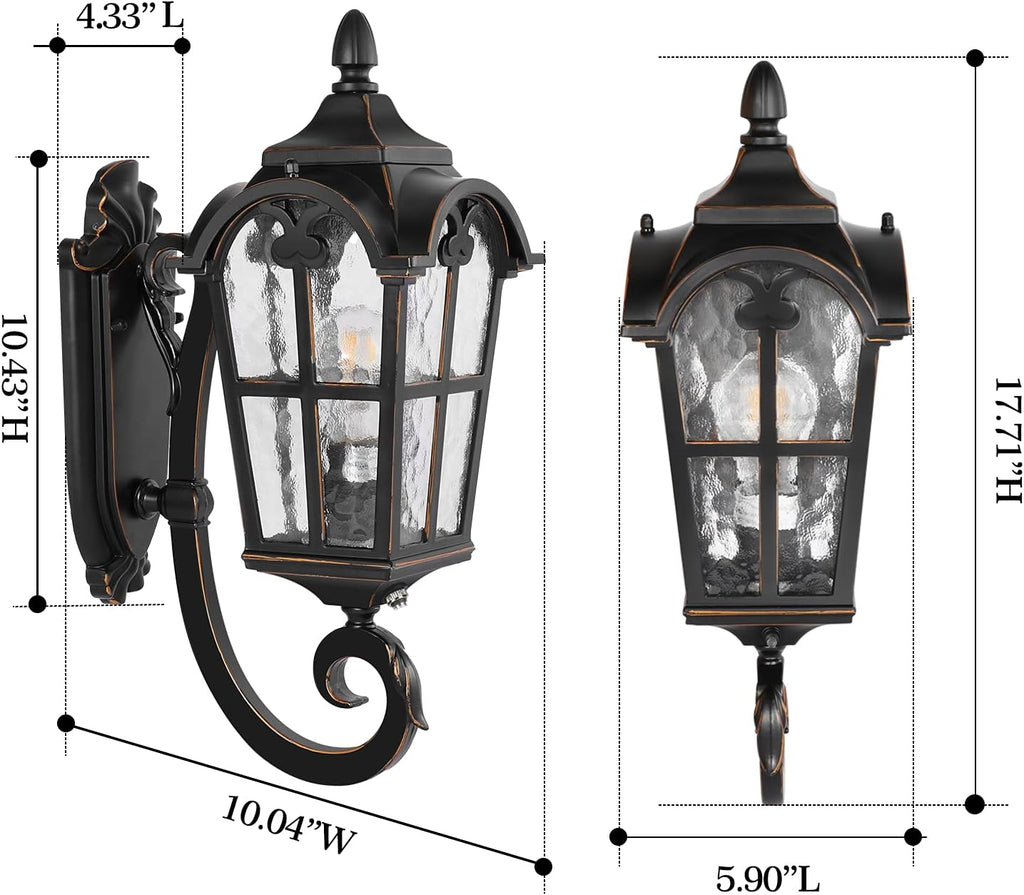 Black Roman Outdoor Light Fixture, 17.7"H Dusk to Dawn Outdoor Lighting Wall Light, Waterproof Outside Porch Light Wall Sconce, Exterior Wall Lantern Lamp with Water Glass for Garage Porch Doorway A123-B08NPNCPZ8