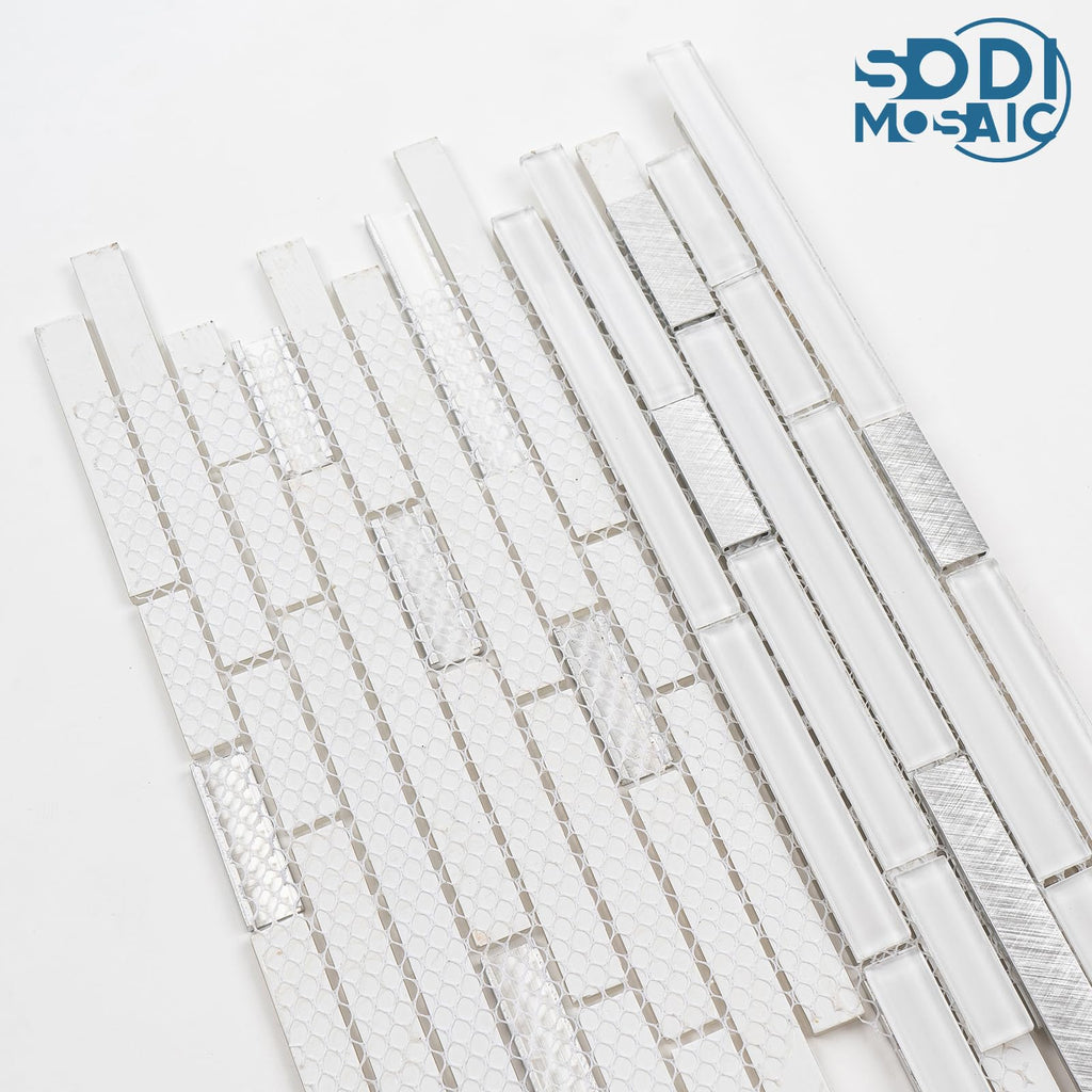 Glossy White Glass Mosaic Subway Tile, Mesh-Mounted, Kitchen & Vanity Wall