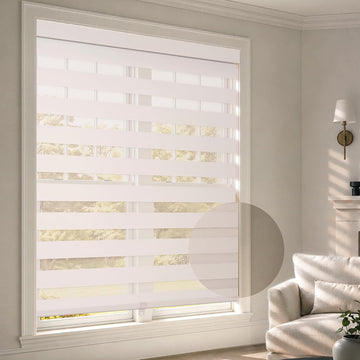 Cordless Zebra Blinds for Windows, Home Office, White, 36" W x 64" H | Dual-Layer Light Control Window Blinds For Day