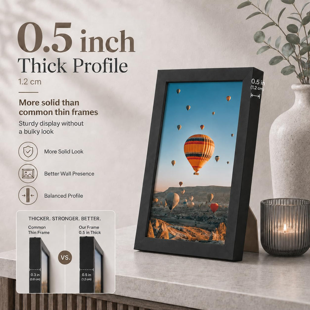 8x12 Picture Frame Set of 4 Black for Wall Hanging or Tabletop- Wall Mounting Horizontally or Vertically, 8 x 12 Wall