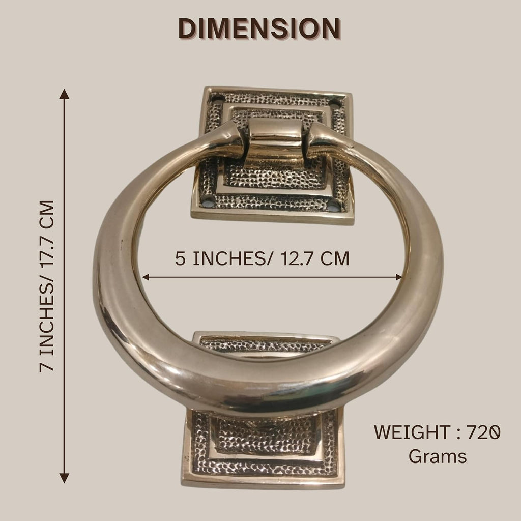 Beautiful Brass Ring Door Knocker Mounting Hardware Home Decoration Smooth Round Shape 5" Diameter Front Door Knocker