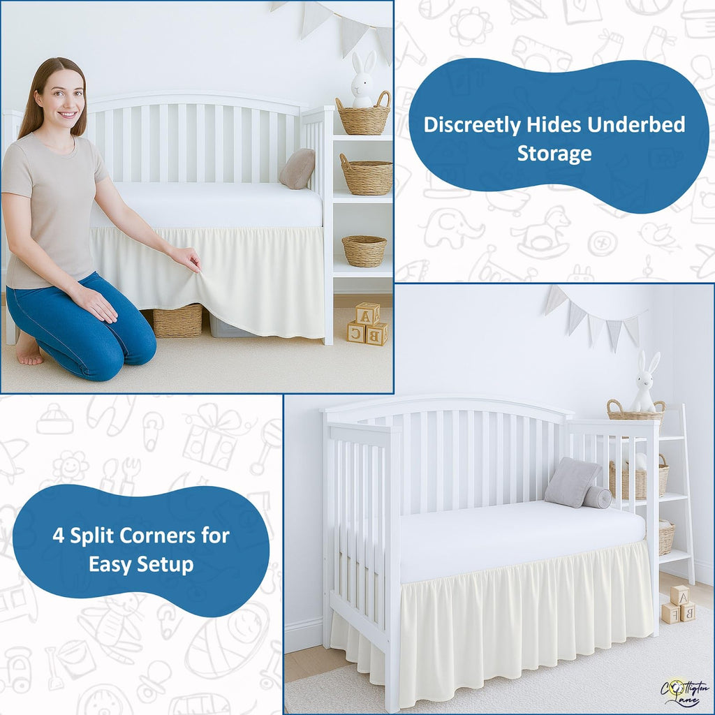 Ivory Crib Skirt Dust Ruffle 14" Drop, Fits 28" x 52"