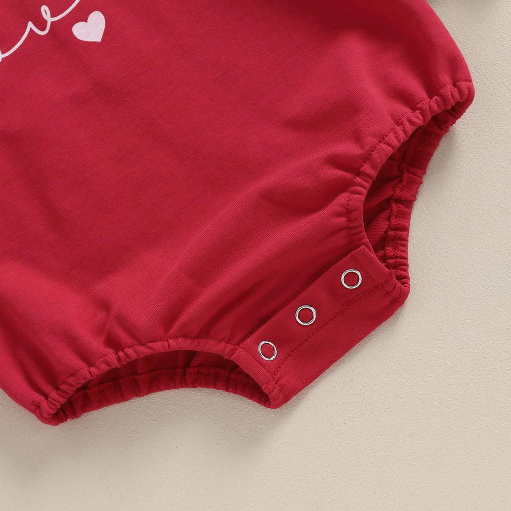 Newborn Baby Girl Valentines Clothes Long Sleeve Onesie Bubble Romper Fall Winter Cute Outfits (Puff Sleeve Red, 0-3