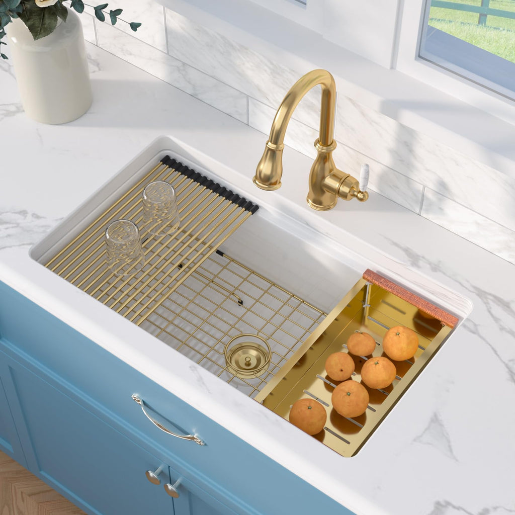 33 Inch White Undermount Sink Workstation - 33 x 19 Inch White Kitchen Sink Drop In Single Bowl Ledge Workstaion
