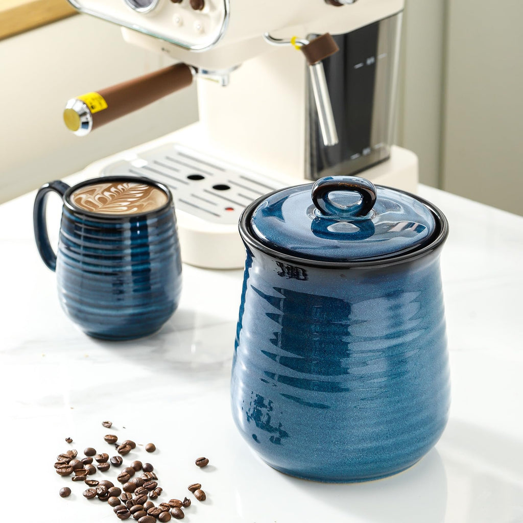 Ceramic Food Storage Jar with Airtight Lid, 80 FL OZ Large Blue Coffee Container & Candy Canister for Countertop