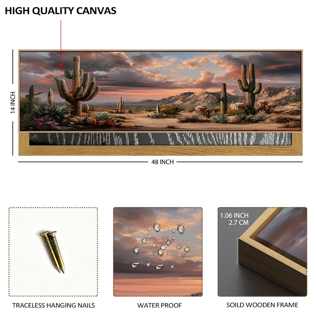 Southwest Desert Cactus Wall Art Neutral Framed Mexican Mountain Landscape Picture Canvas Prints Painting Living Room