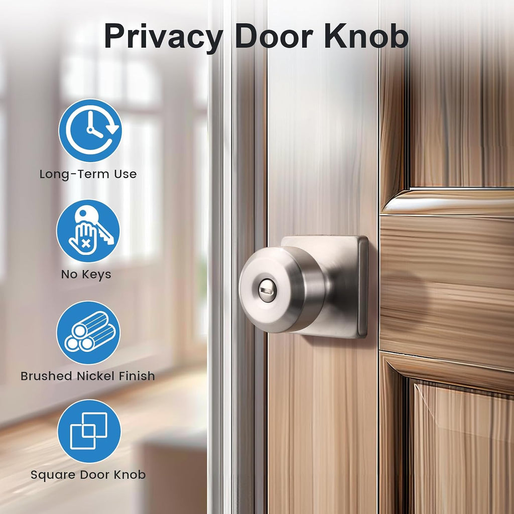 Brushed Nickel Door Knob, Square Interior Door Knobs, Privacy Door Knob Bathroom, Stainless Steel Indoor Door Knobs