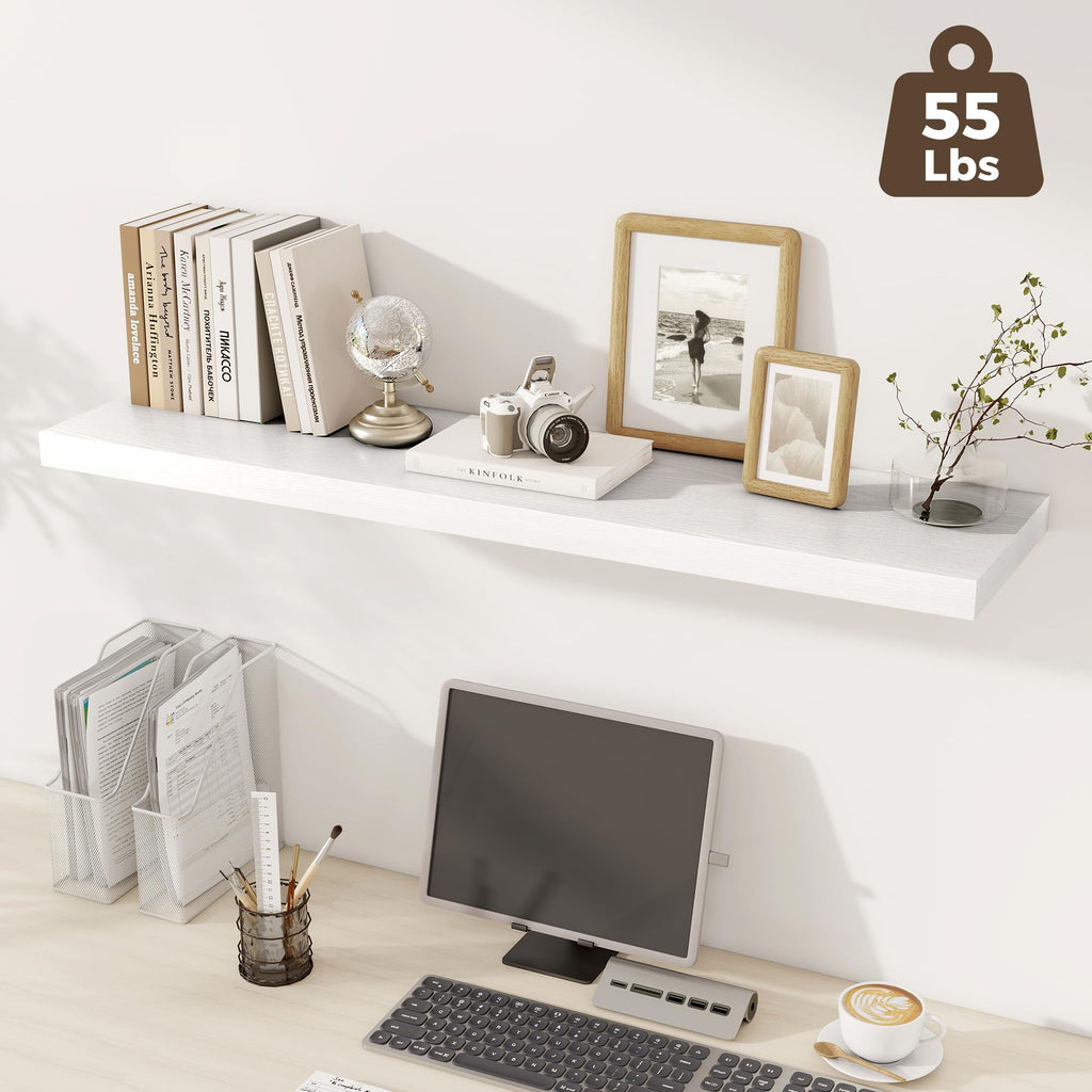 12 Deep Floating Shelves for Wall, 48W x 12D Extra Large Floating Shelves Set of 2, Hanging Wood Wall Shelves