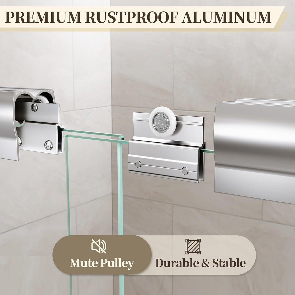 44-48" W x 72" H Semi-Frameless Bypass Sliding Shower Door, Easy-to-Clean Treated Clear Tempered Glass, Polished Chrome