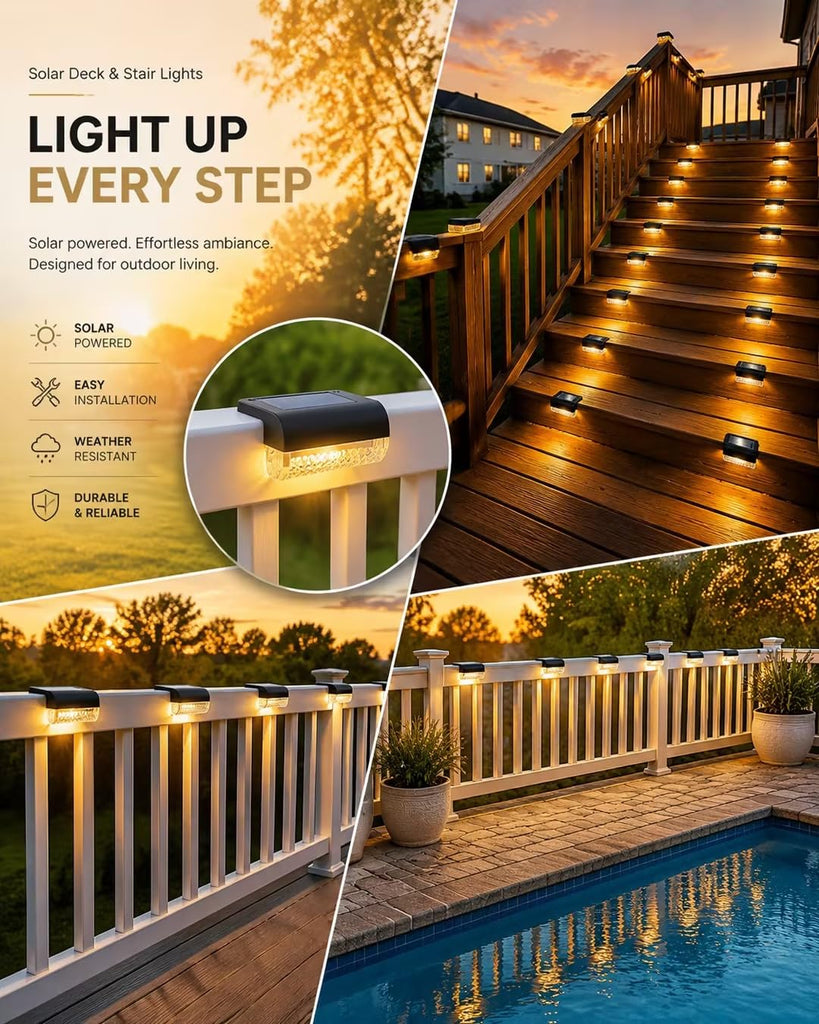 16 Pack Solar Deck Lights Outdoor, Solar Step Lights Led Solar Lights for Outdoor Stairs, 3000K Warm White, Auto