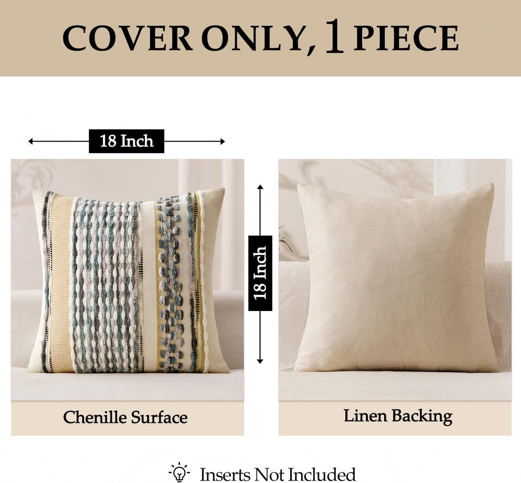 Boho Decorative Pillow Covers Gray Blue Stripe 18x18 Inch Pack of 1