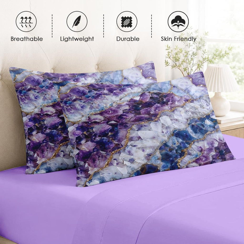 King Comforter Set with Sheets, 7 Pieces Crystal Purple Bedding