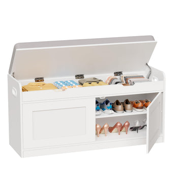 2-Tier Storage Bench, 39.4" Wide Shoe Bench with Lift-Up Top, Shoe Storage Bench with Cushion, Shoe Cabinet with