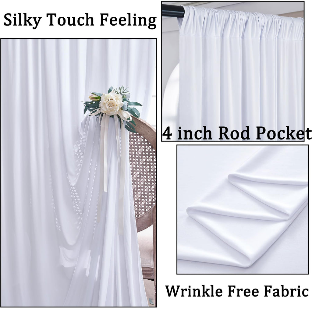 10x10 ft Wrinkle Free White Backdrop Curtains for Parties, Polyester Photo Backdrop Drapes 2 Panels 5x10ft for