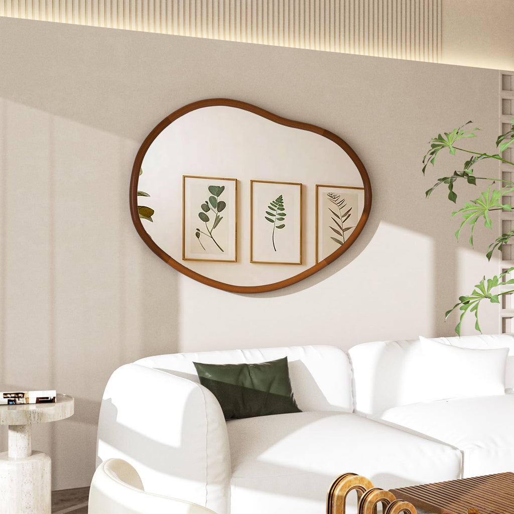 Irregular Wall Mirror Asymmetrical: Abstract Wood Frame 43x30 inch