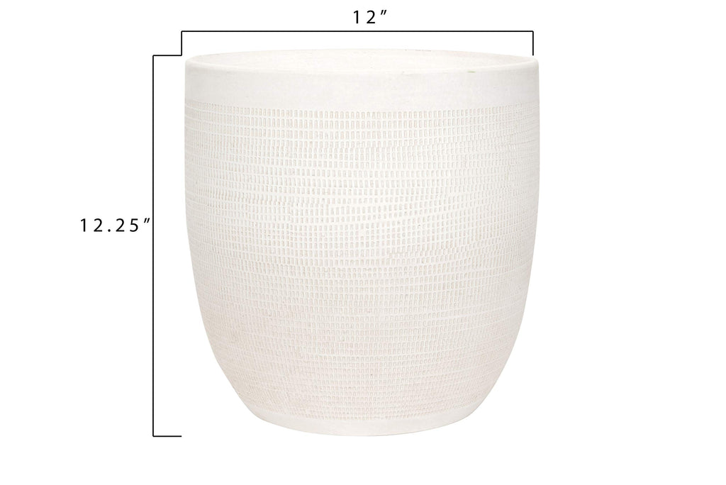 Large Matte White Embossed Stoneware Planter