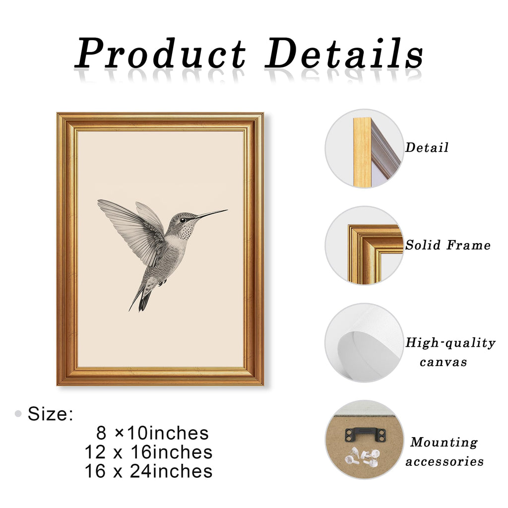 Hummingbird Illustration Wall Art, Gold-Tone Frame, 12 x 16 Inches