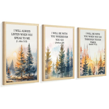 Forest Bible Verse Wall Art Painting Vintage Scripture Christian Landscape Wall Decor, Spiritual Jesus Nature Forest