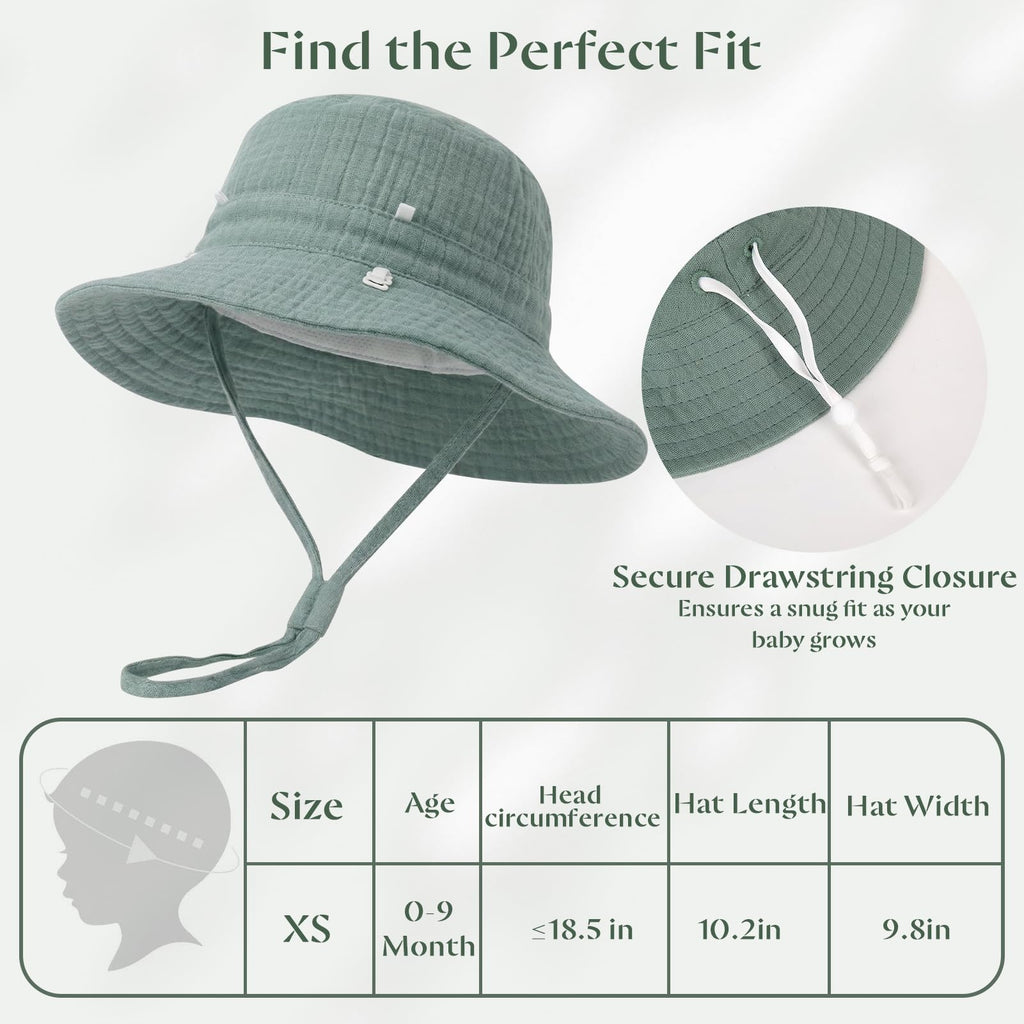 2 Pack Newborn Baby Sun Hat Breathable Muslin Cotton Cap