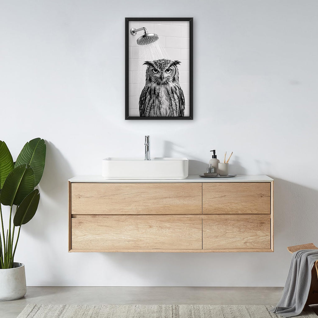 Bathroom Owl Shower Funny Wall Art Decor Pictures Painting 16"x24"