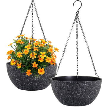 12 inch Large Hanging Planters for Indoor Outdoor Plants, 2 Pack Hanging Flower Pots with Drainage Holes and Chain