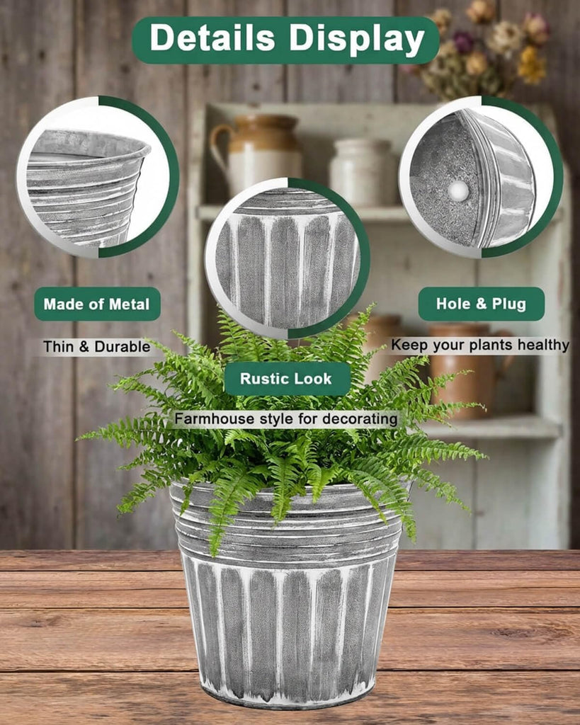 7 Inch Planters, 6 Pack Metal Flower Pots with Drain Hole