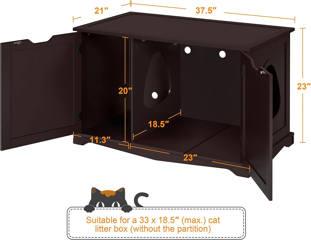 Cat Litter Box Enclosure, Litter Cabinet Furniture Hidden, Wooden Pet Crate Kitty Washroom Storage Bench with Divider