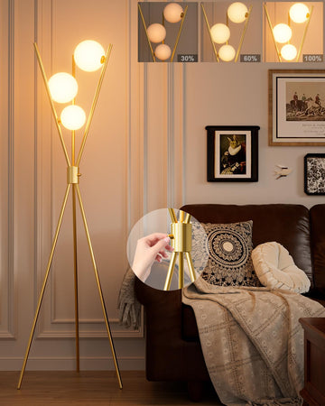 3 Globe Dimmable Tripod Floor Lamp, Mid Century Standing Lamps with 3Pcs 3000K Bulbs Included, Modern Tall Lamp