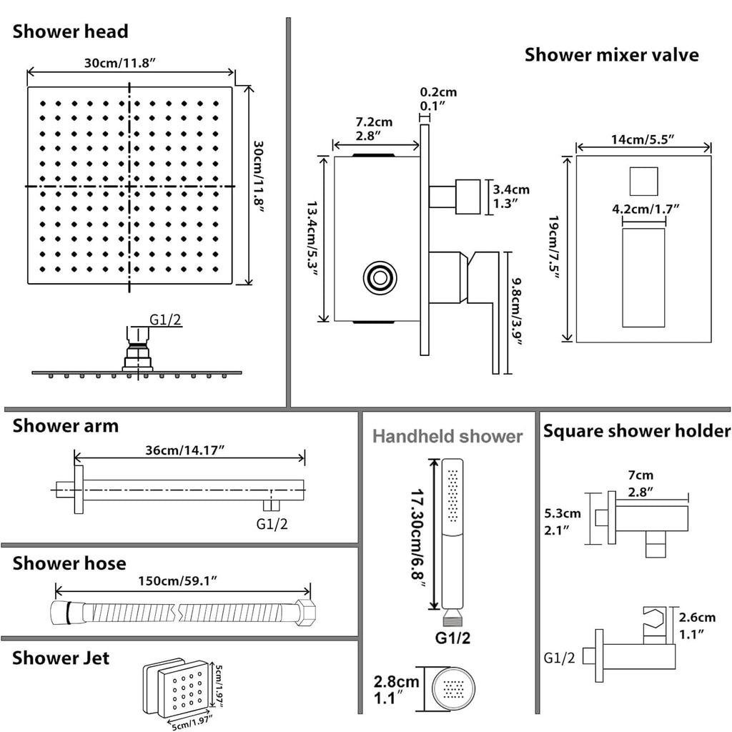 Rain Shower System with Body Jet Rainfall Shower Faucet Set