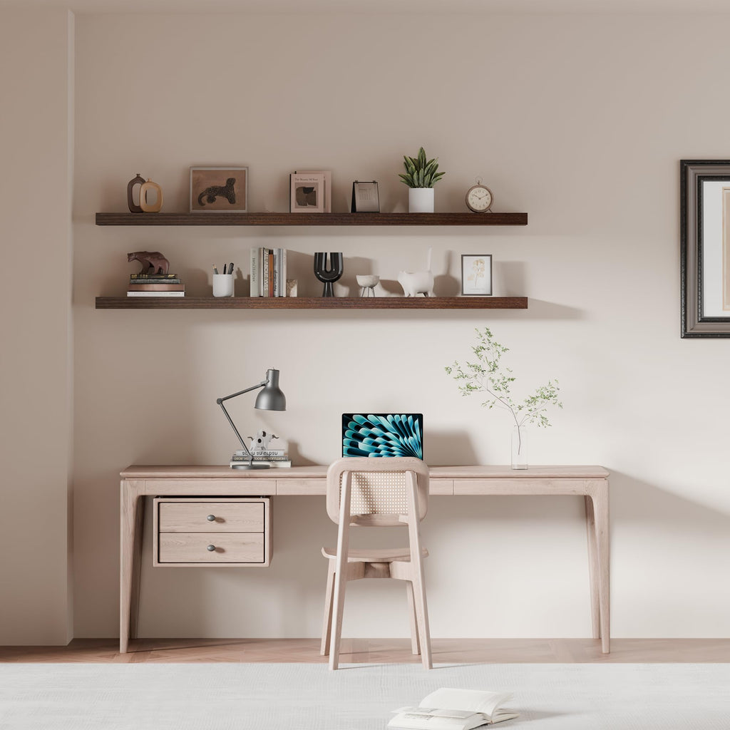 60 inch Long Floating Shelves for Wall, Solid Wood Long Shelves Set of 2, Walnut Rustic Mounted Shelves Bedroom Laundry