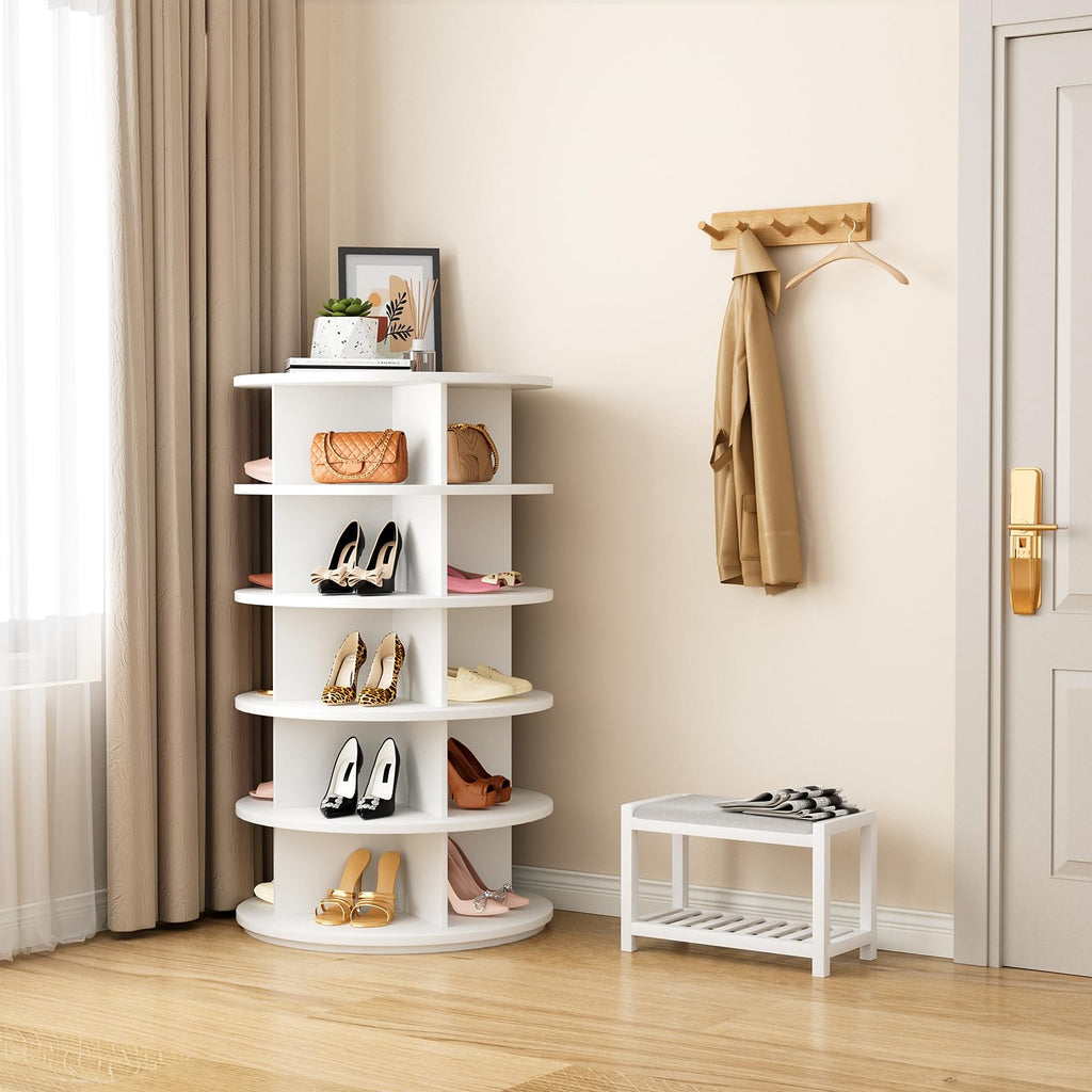 Rotating Shoe Rack 5 Tier Spinning Shoes Organizer Tower for 20-24 Pairs Lazy Susan 360 Revolving Shoe Storage