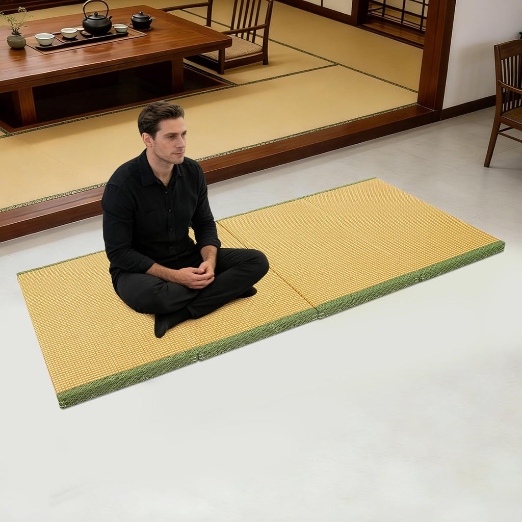 Japanese Tatami Mat, Foldable Tatami Mattress (Green, 78.7"L x 35.4"W)
