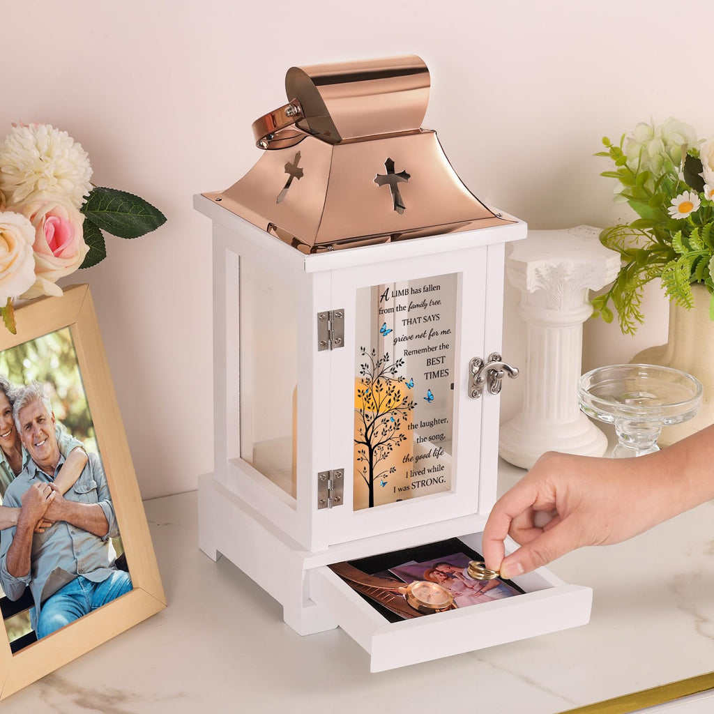 Memorial Lantern with Drawer, Sympathy Gift for Loved One