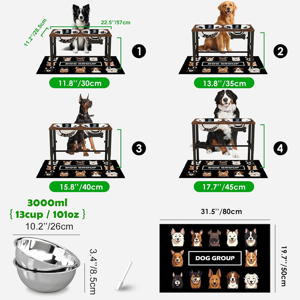 Elevated Dog Bowls with Mat for Large & Extra Large Dogs, Raised Dog Bowl Stand with 2 Stainless Steel Bowls, Tall