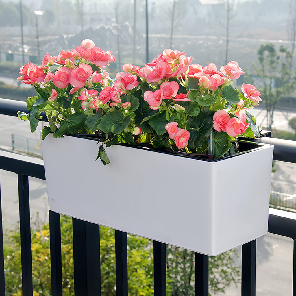 2 Pack Rectangle Self Watering Planter with Water Level Indicator, 16x 5.5 Inch Window Gardening Box, Decorative