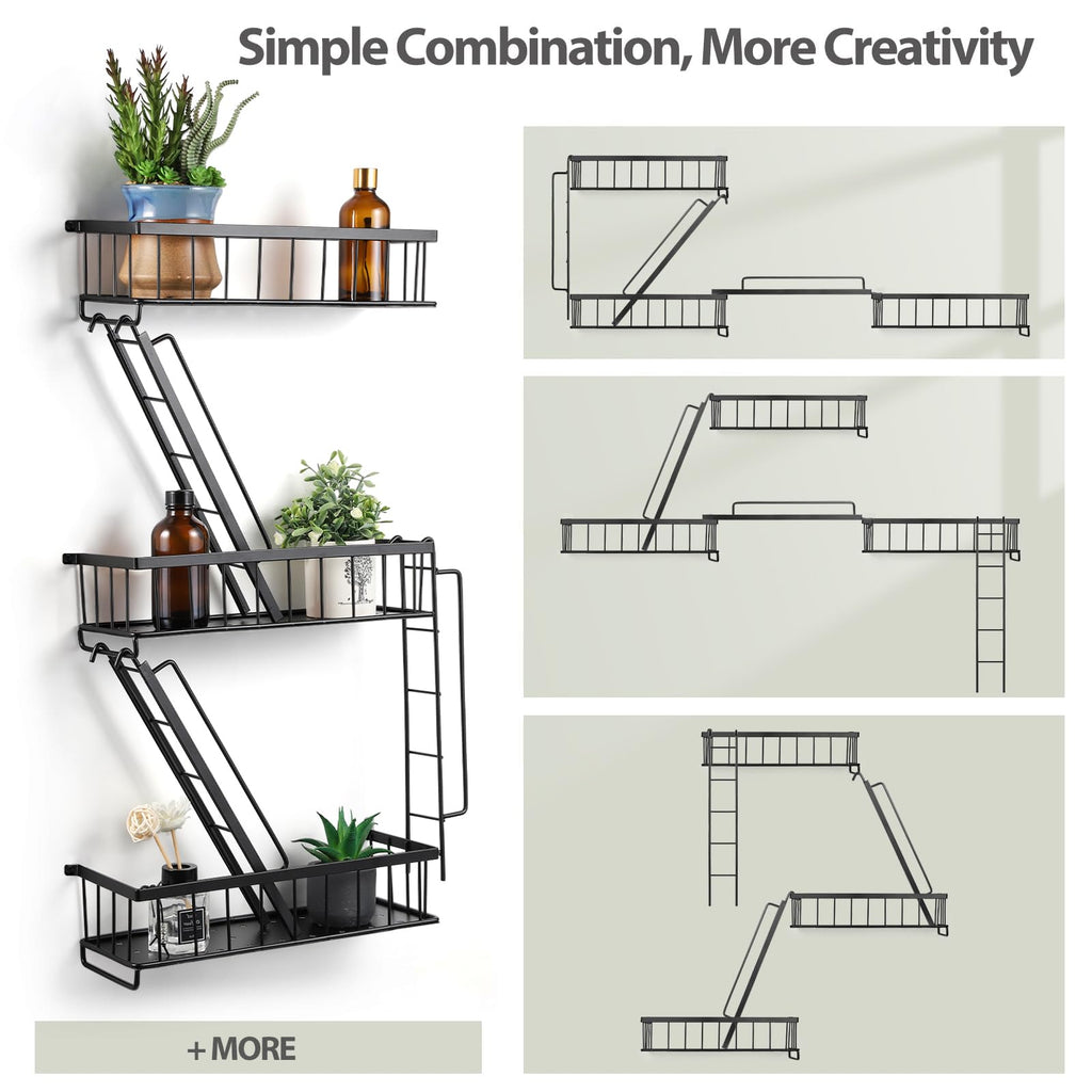 Fire Escape Wall Shelf - New York Decorative Ladder Shelf, Wall Art Floating Shelf Black Metal Shelves Storage and