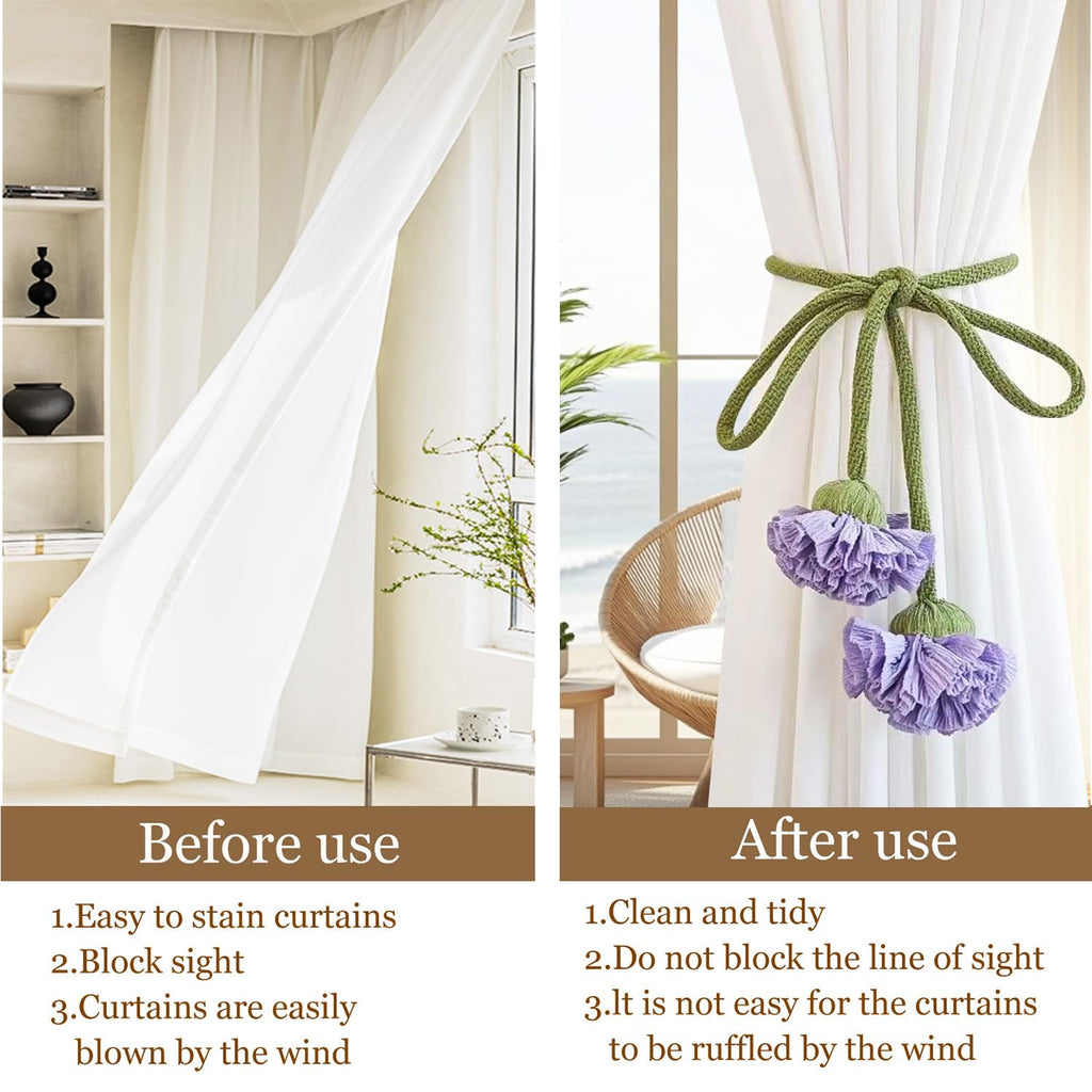Handmade Curtains Tiebacks, Boho Flower Curtain Tie Backs Curtain Holder Tie Backs for Curtains Braided,Cute Flower