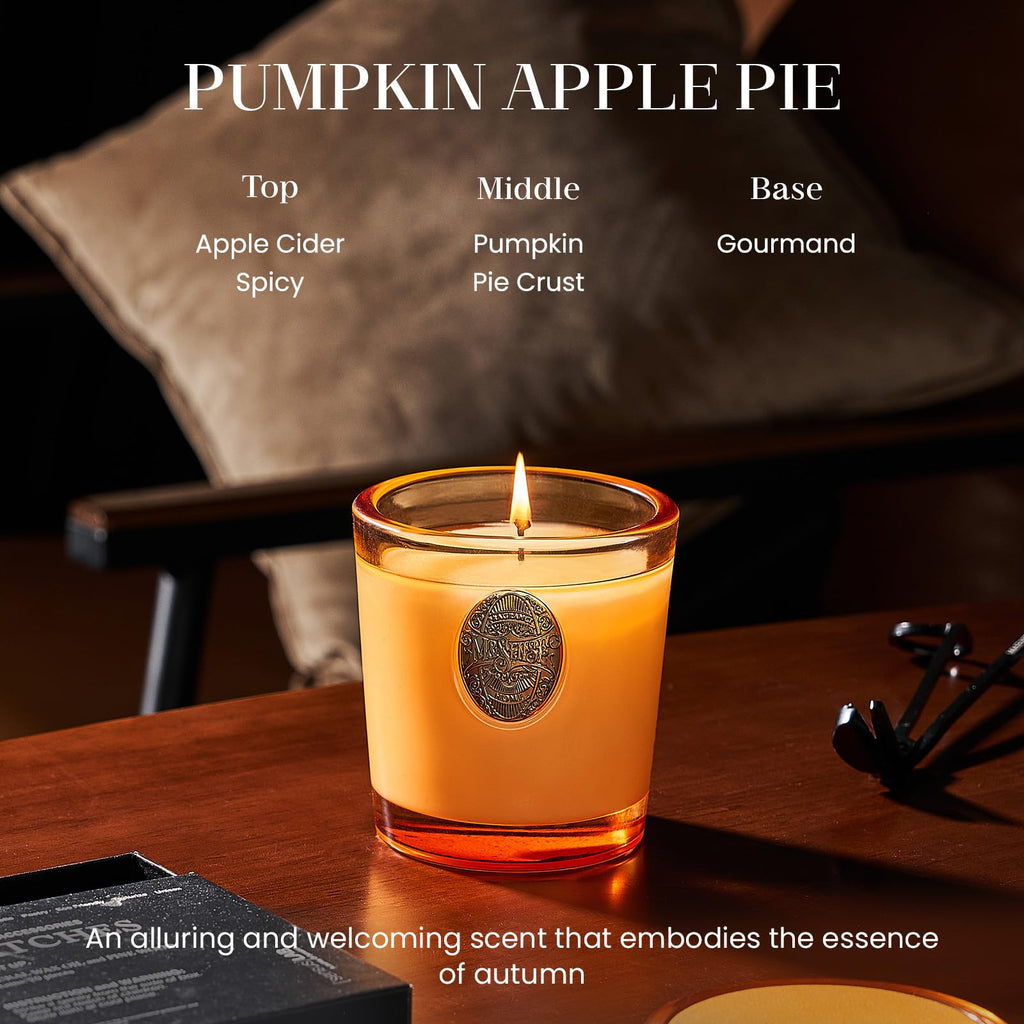 Natural Soy Candle | Pumpkin Apple Pie & Orange | 9.2 oz, 50H Burn Time | Luxury Scented Candle for Relaxation