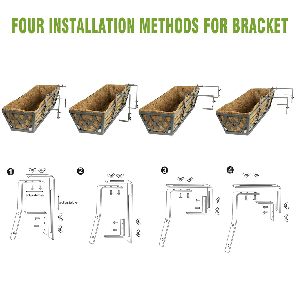 2 Pack 30 Inch Window Boxes Planters Railing Planter Box with Adjustable Brackets for Porch Fence Patio Balcony