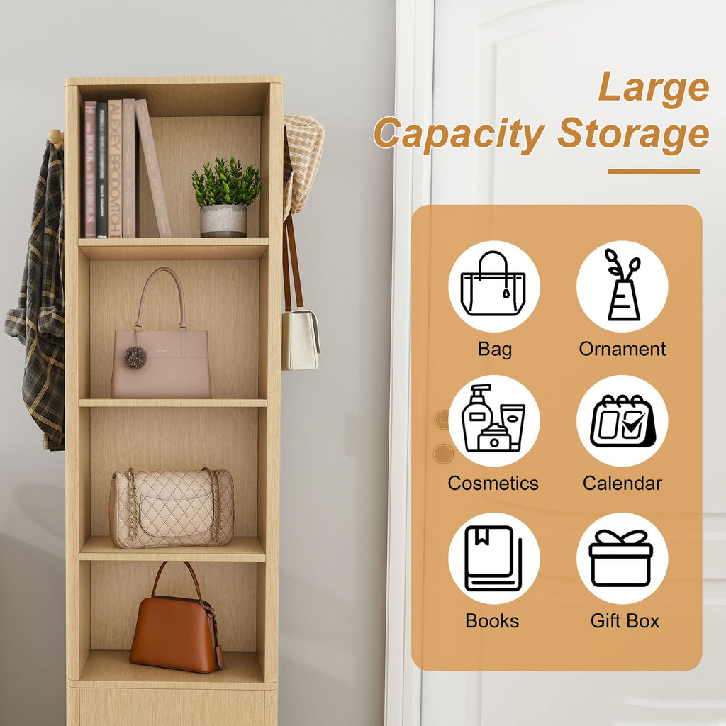 360° Swivel Jewelry Cabinet Makeup Jewelry Armoire with Full Length Mirror, Standing Storage Cabinet with a Coat