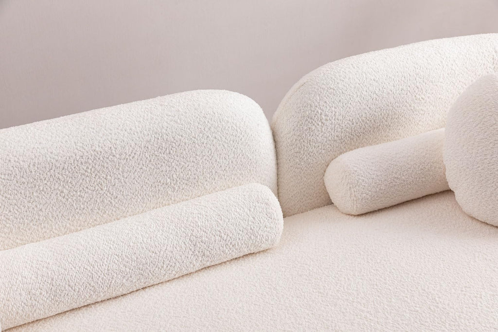 88.58'' 3-Seat Modern Curved Boucle Sofa, Cozy Thick Upholstered Teddy Loveseat, Half Moon Aesthetic Design Sherpa