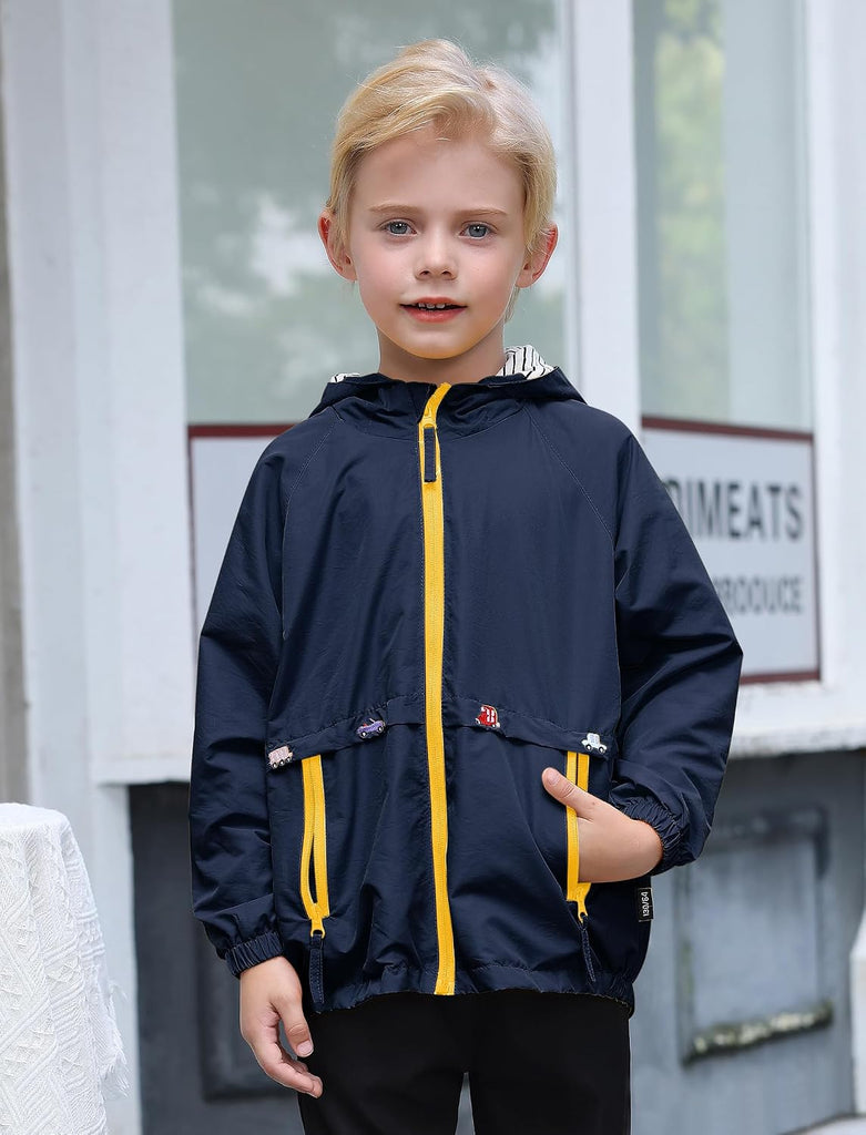 Kids Boys Lightweight Waterproof Hooded Jacket with Pockets Toddler Spring Fall Outfits Zip Up Thin Outwear Coats