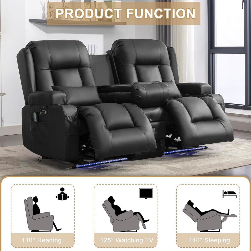 Loveseat Recliner Sofa with Massage and Heat, Power Reclining Loveseat Sofa RV Couch with Console
