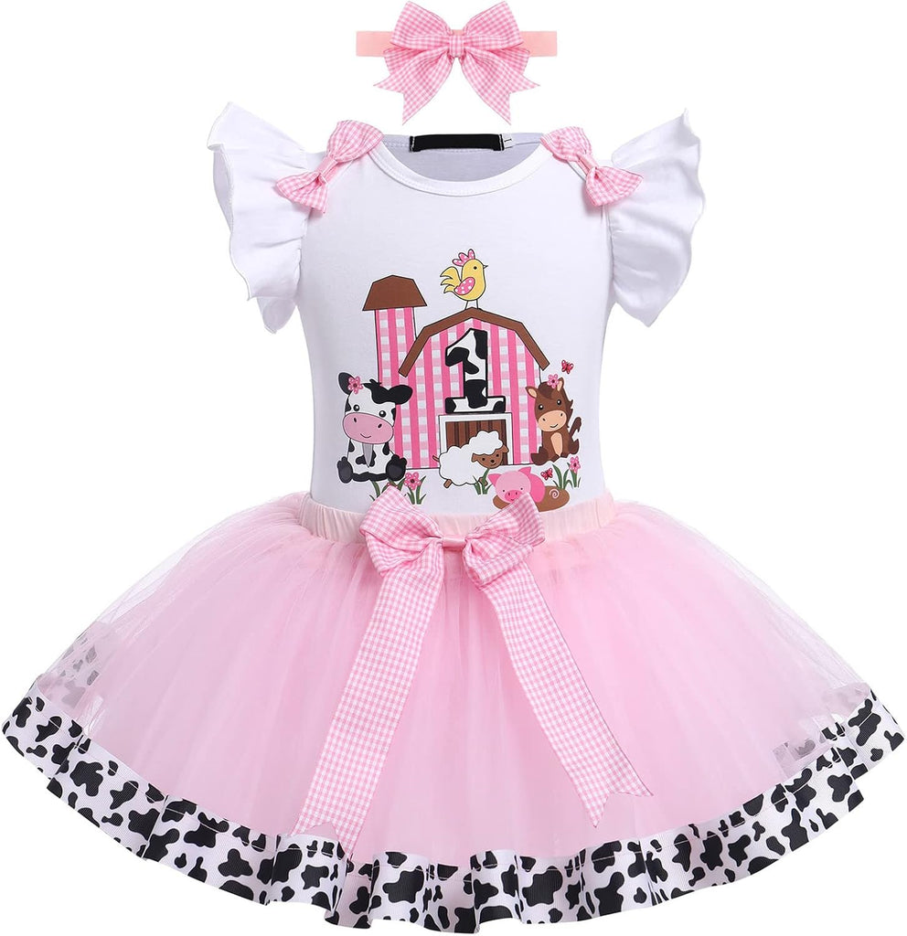 Baby Girl 1st Birthday Outfit Farm Cow Ladybug Romper Tutu Skirt Headband Christmas Bee Cake Smash Photo Shoot Clothes